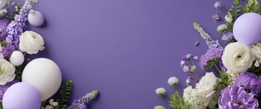 easter-eggs-and-flowers-on-purple-background-free-photo